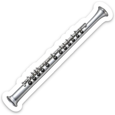 fun emoji of a flute, metallic look, simplified and rounded features, cartoon style sticker