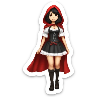 Little Red Riding Hood straight black hair corset and dress full body pose non-chibi sticker