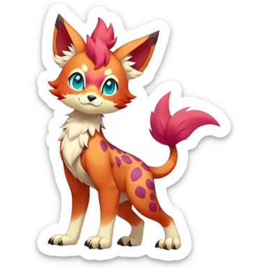 Male bright-colored multi-colored cute cool exotic anime-styled Falvie-Fionbri-fantasy-creature-fursona-Fakémon-Pokémon, full body, with markings sticker