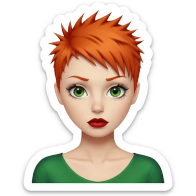 Short spikey Ginger hair, green eyes, black long eye lashes large red lips White woman embarrassed sticker