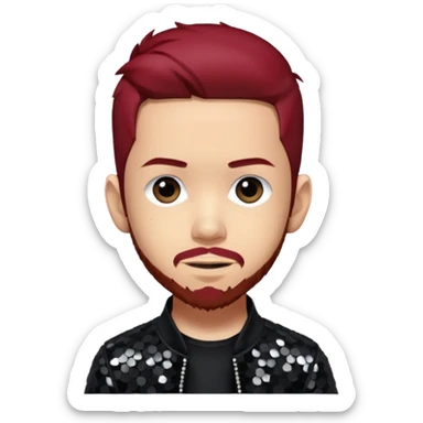 Mike Shinoda from Linkin Park with dark red hair, black sequin outfit sticker