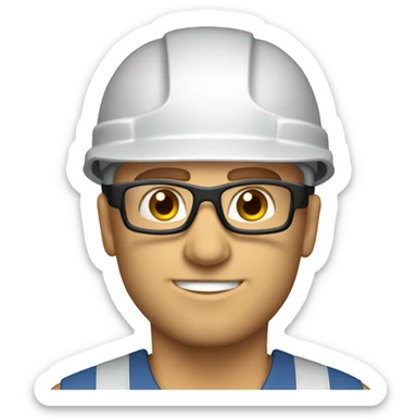 Caucasian man wearing a safety helmet, safety glasses and earplugs. sticker