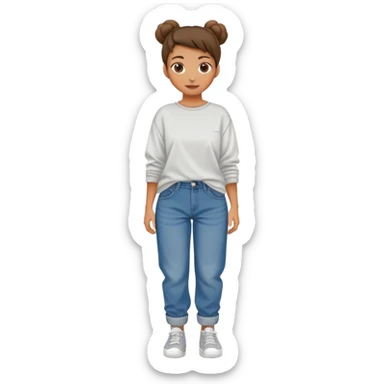 Girl with baggy jeans and baggy shirt with a bun sticker