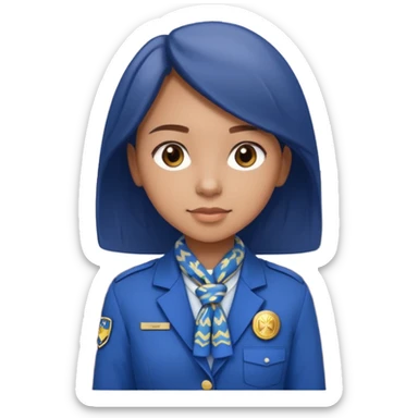 Young girl, straight hair, wearing uniform jacket with hotel name badge, tasteful scarf, stand behind the desk

 sticker