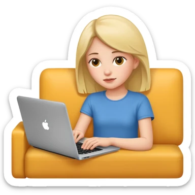 A girl is working with a laptop while lying on the sofa sticker