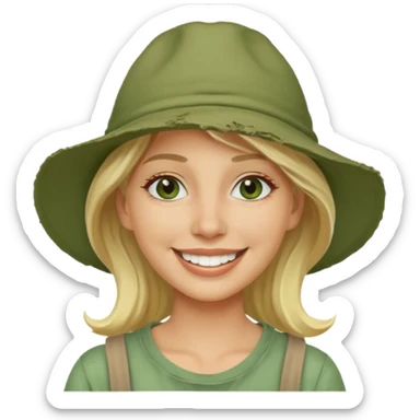 messy green clay mask and tourist hat blond woman  smiling and clay mask on face sticker