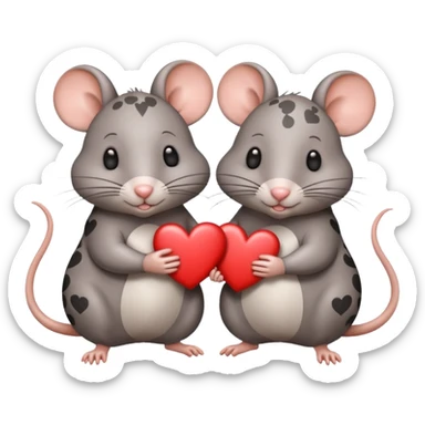 two fat little rats holding hearts one grey with white spots the other rat warm brownn sticker