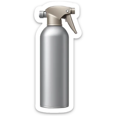 slim aerosol can with smooth metallic or matte finish, capped with rounded nozzle, subtle shine, neutral coloring grey beige or dark blue, utility without branding, closed spray bottle, soft lighting, subtle shadows, emoji scale sticker