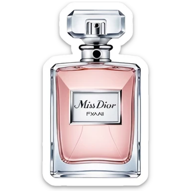 Miss Dior perfume bottle, classic rectangular shape, pastel colors sticker