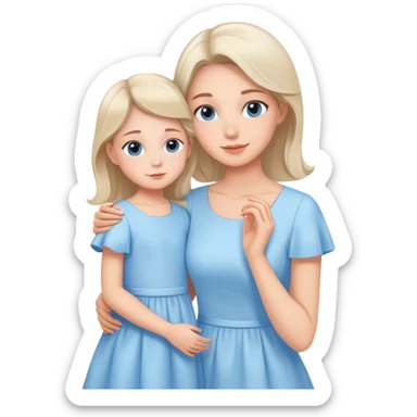 loving mother and daughter wearing matching pastel blue dresses sticker