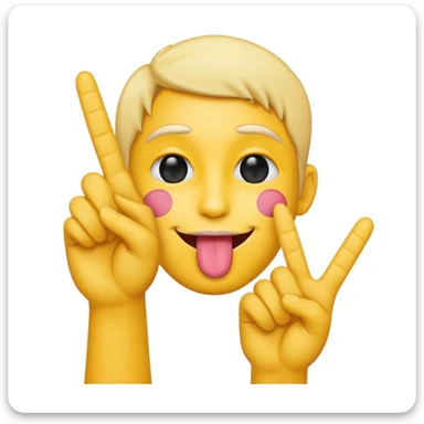 A yellow emoji face with its tongue sticking out
	•	A peace sign hand centered under the tongue
	•	The back of the hand showing (i.e. not the palm) sticker