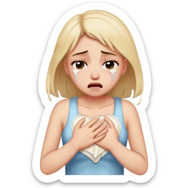 a girl crying in pain holding her chest, heartbreak, tears streaming down face sticker