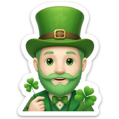 cute funny leprechaun green beard holding a 4 leaf clover sticker