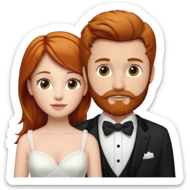 Ginger long hair bride and brown hair groom with beard sticker