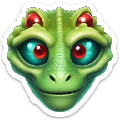 Aquamarine Reptilian with red lasers from the eyes in black suite in a black space sticker
