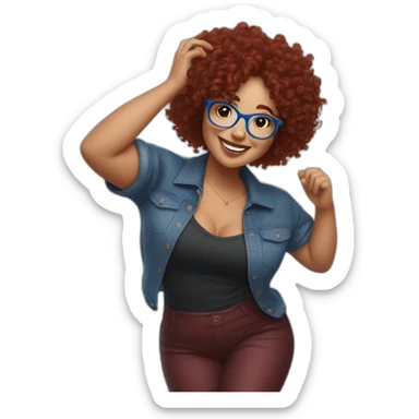 a-curvy-girl-with-dark-red-curly-hair-and-blue-glasses dancing with friends sticker