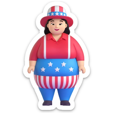 cheerful plus-size person with American hat sticker