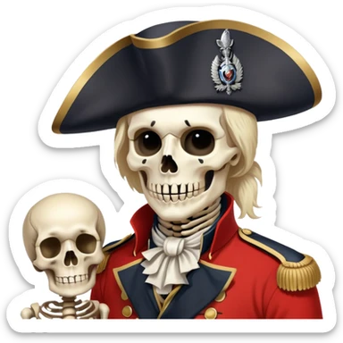 British redcoat soldier 1700s revolutionary war with a skeleton face sticker