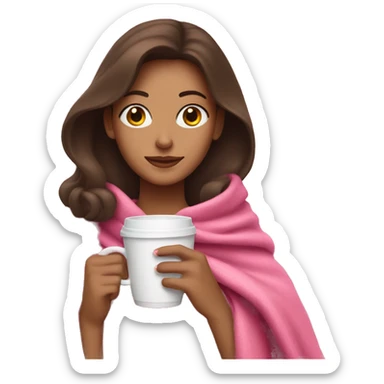 Brunette Drinking coffee wrapped in pink blanket sticker