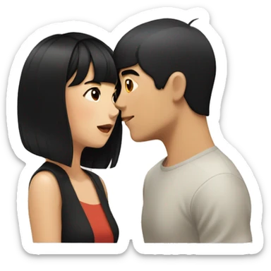 asian woman with black shoulder length hair and bangs and asian man with short black hair kissing each other sticker
