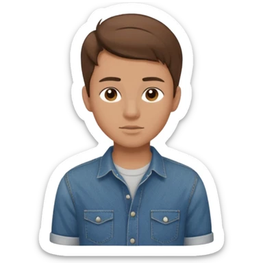 chico con tupe moderno hacia delante castaño, con los ojos marrones vestido con camisa y vaqueros que sea adolescente  sticker