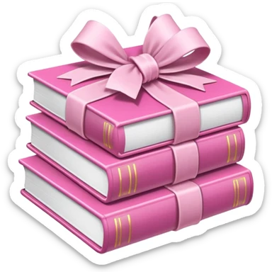 Pink Books stacked up and tied together by a white bow sticker