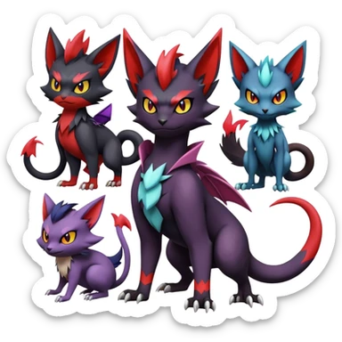 Edgy Cute Cool Kawaii Litten-Noivern-Zoroark-Noibat-Pokemon Full Body  sticker