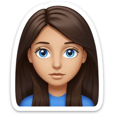 long dark brown hair with highlights in the front, big blue eyes clear taned skin sticker