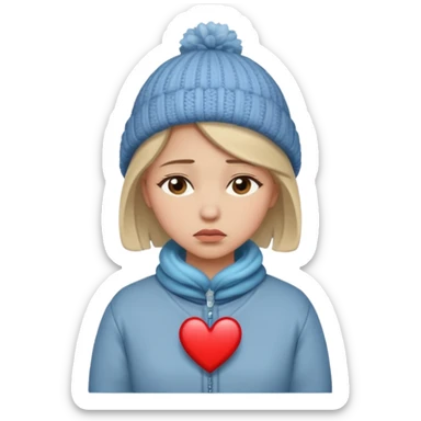 woman broken hearted, looking down sad, wearing a winter outfit sticker
