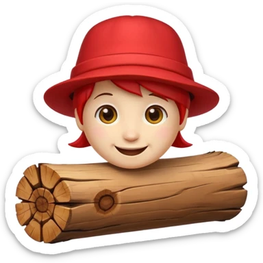 reate a small, clean and expressive emoji in the style of Discord emojis, featuring the Catalan ‘Cagatió’ (Tió de Nadal). The emoji should show a cute wooden log with a friendly smiling face, wearing the traditional red ‘barretina’ hat, with small simple legs sticker