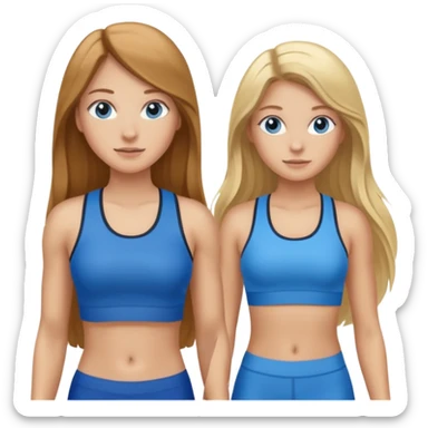 two girls in gym wear one with brown long hair one with blonde long hair and blue eyes sticker