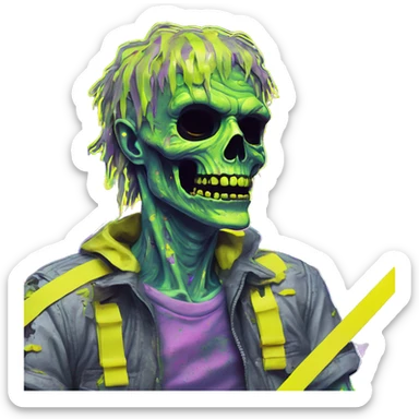 Zombie_ Vaporwave black holographic oilslick zombie yellow caution tape sticker