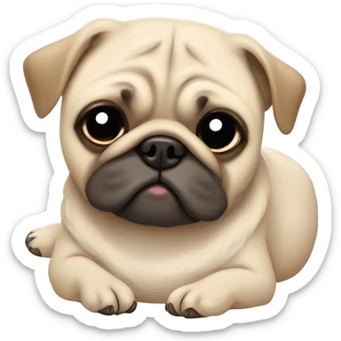Cute beige pug snoozing on the side, whole body, tail wagginf sticker