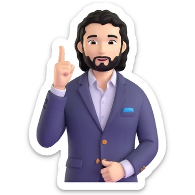 Professional portrait of a business strategist with black wavy hair, stubble, chiseled face, wearing blazer and button-up shirt, confident engaging expression, speaking pose, suitable for keynote speaker profile sticker