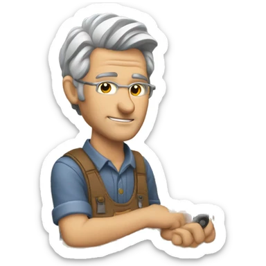Woodworker with miter saw caucasian gray hair sticker