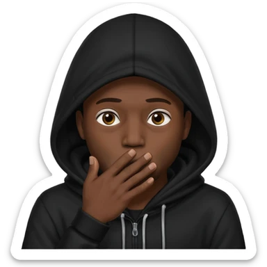 fait un homme avec une cagoule noir qui couvre sa tête, ses mains doivent être sur sa bouche comme si il se la cachait  sticker