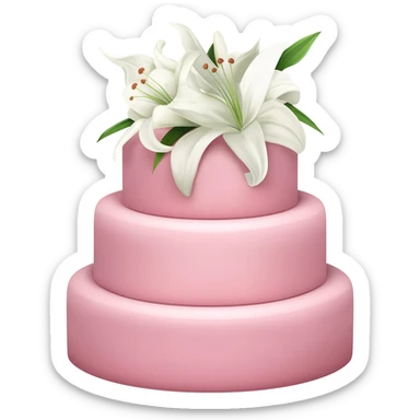 Pastel pink shaped wedding cake with and white lilies on top sticker