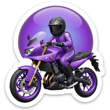 Créer un emoji copiable sur mon système iOS avec une moto mt07 noir mate / violet plus foncé que tu as et iridescent. le style de la mt07 doit être en sport. Avec pilote dessus visière violet bulle de la moto violet aussi. sticker