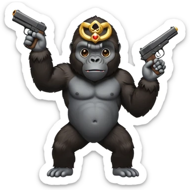 A gorilla holding a gun in the air sticker