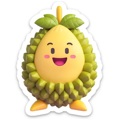Remove all facial features and expressions from the durian character, keeping the same 3D emoji style, shape, and color characteristics as the reference image. Do not add any emoji or facial symbols. sticker