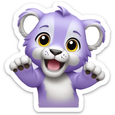 purple cute lion cub waving sticker