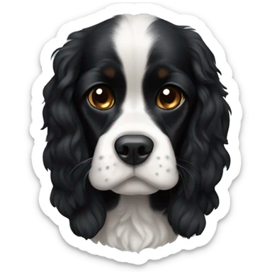 completely black small king spaniel with black fur on his whole face and white fur on chest sticker