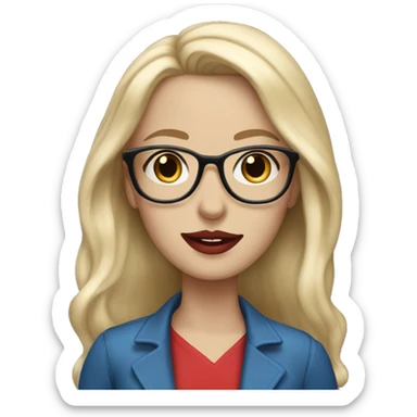 White girl, with long blonde hair, with red lipstick, blue eyes and glasses  sticker