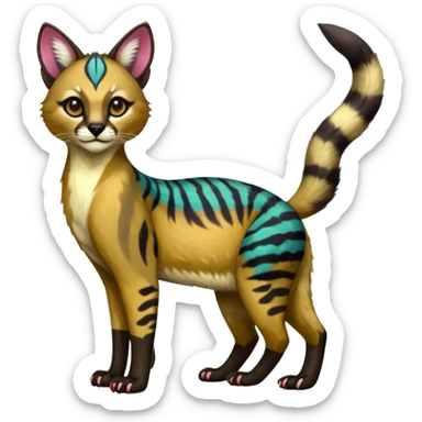 Vibrant-colored colorful painted marked patterned Asian glorious divine exotic cute cool beautiful shiny beautiful fantasy-caracal-civet-genet-sergal-vernid-Cacomistle-oncilla-animal-Fakémon-hybrid-fursona (full body) sticker