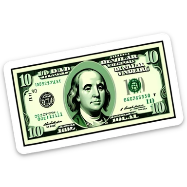 3D realistic US 100 dollar bill sticker, slight perspective, centered, clean cutout, transparent background, no text, no watermark sticker