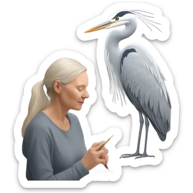 Grey heron and denise whitebread fanninh collaborating on a sculpture sticker