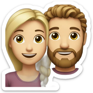 A happy couple, blond skiny girl with green eyes and brown haired and bearded man with dark brown eyes sticker