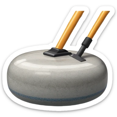 An icon showing a detailed close-up of a curling stone sliding across the ice, with a broom in motion beside it. The background features an indoor stadium with cheering spectators on the stands. Transparent background captures the strategy and focus of curling. sticker