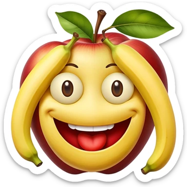 smiling face made from fruit with apples as eyes and banana as mouth sticker