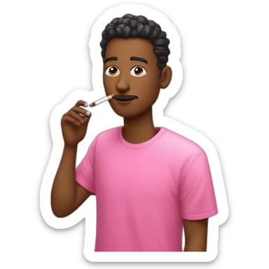 A withe young man with a pink T-shirt yet a cigarette an electronic cigarette from which smoke comes out sticker